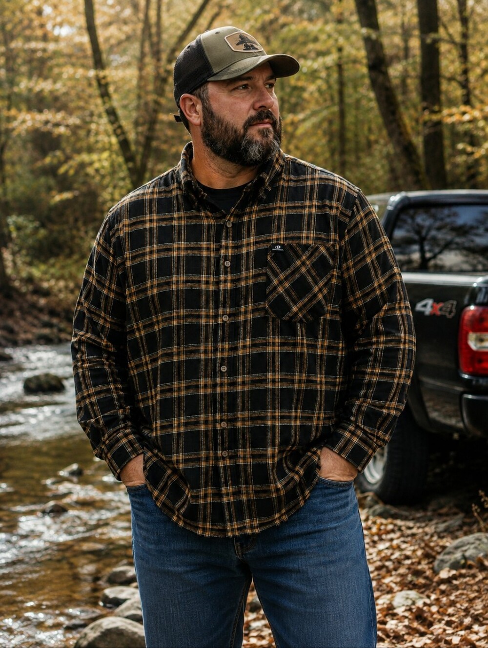 Mossy Oak Mens 3XL Plaid Flannel Shirt Black Brown 100% Cotton Outdoor Hunting